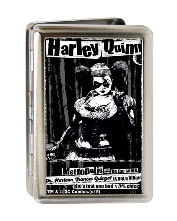 Buckle-Down Business Card Holder - LARGE - HARLEY QUINN Pose METROPOLIS WILL NEVER BE THE SAME FCG Black Grays White