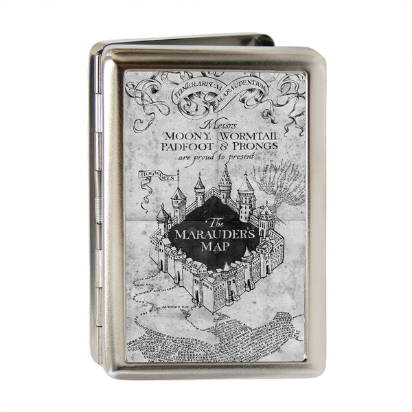 Buckle-Down Business Card Holder - LARGE - Hogwarts School THE MARAUDER'S MAP Brushed Silver Black