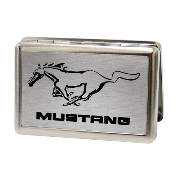 Buckle-Down Business Card Holder - LARGE - Mustang w Text Brushed Silver Black
