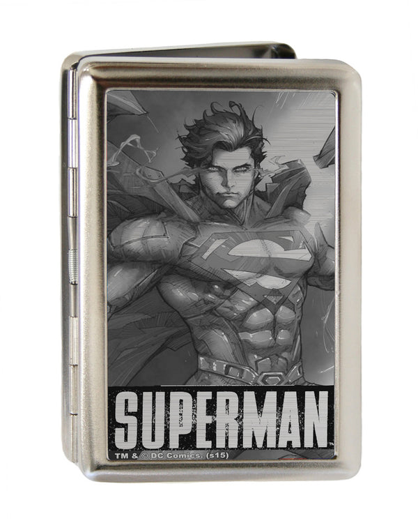 Buckle-Down Business Card Holder - LARGE - New 52 SUPERMAN Annual Hovering Cover Pose Brushed Silver