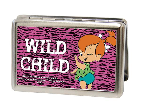 Buckle-Down Business Card Holder - LARGE - Pebbles Winking Pose WILD CHILD FCG Pink Black White