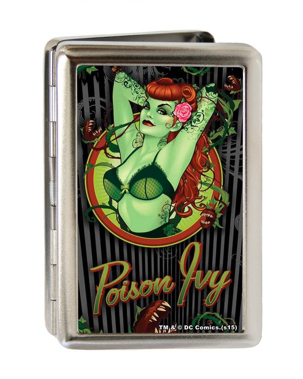 Buckle-Down Business Card Holder - LARGE - POISON IVY Bombshell Pose Stripe FCG Black Gray Greens Reds