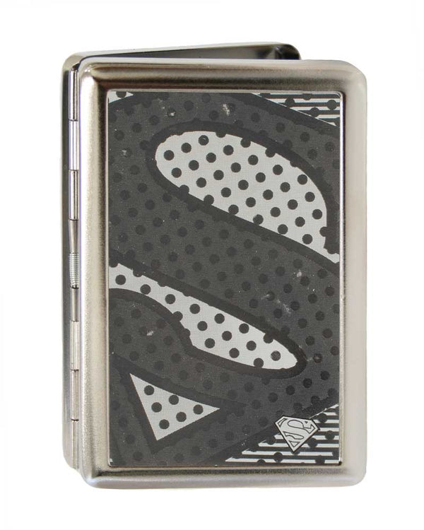 Buckle-Down Business Card Holder - LARGE - Superman Shield CLOSE-UP Halftone Brushed Silver