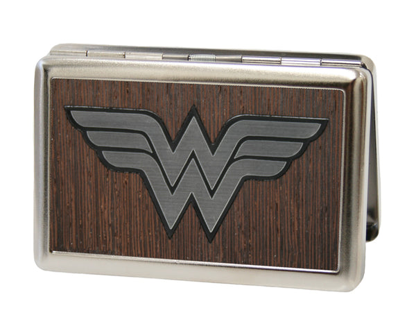 Buckle-Down Business Card Holder - LARGE - Wonder Woman Logo Marquetry Black Walnut Metal