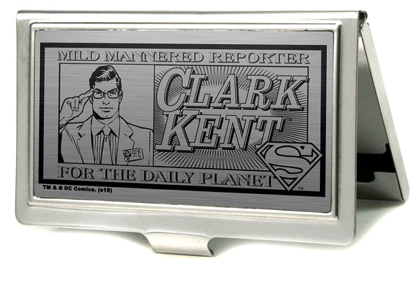 Buckle-Down Business Card Holder - SMALL - CLARK KENT Pose MILD MANNERED REPORTER FOR THE DAILY PLANET Brushed Silver Black
