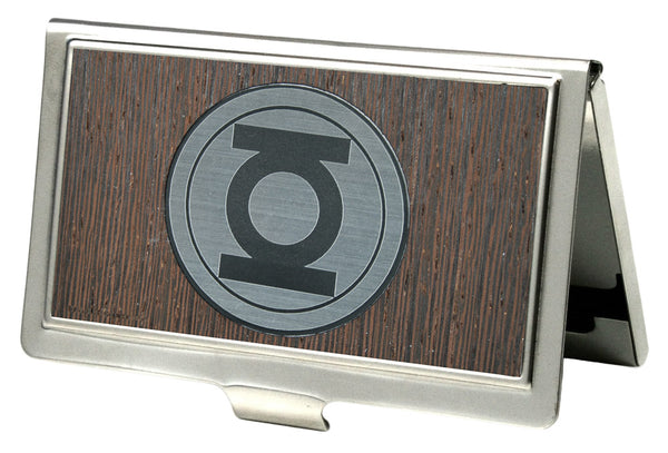 Buckle-Down Business Card Holder - SMALL - Green Lantern Logo Marquetry Black Walnut Metal
