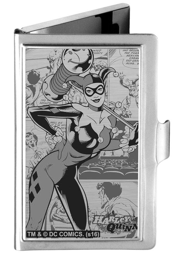 Buckle-Down Business Card Holder - SMALL - HARLEY QUINN Pose Comic Book Scenes Brushed Silver