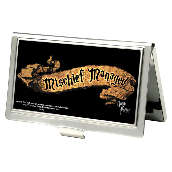 Buckle-Down Business Card Holder - SMALL - Harry Potter MISCHIEF MANAGED Banner FCG Black Tan