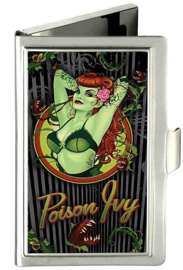 Buckle-Down Business Card Holder - SMALL - POISON IVY Bombshell Pose Stripe FCG Black Gray Greens Reds