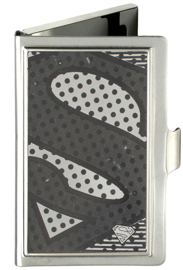 Buckle-Down Business Card Holder - SMALL - Superman Shield CLOSE-UP Halftone Brushed Silver