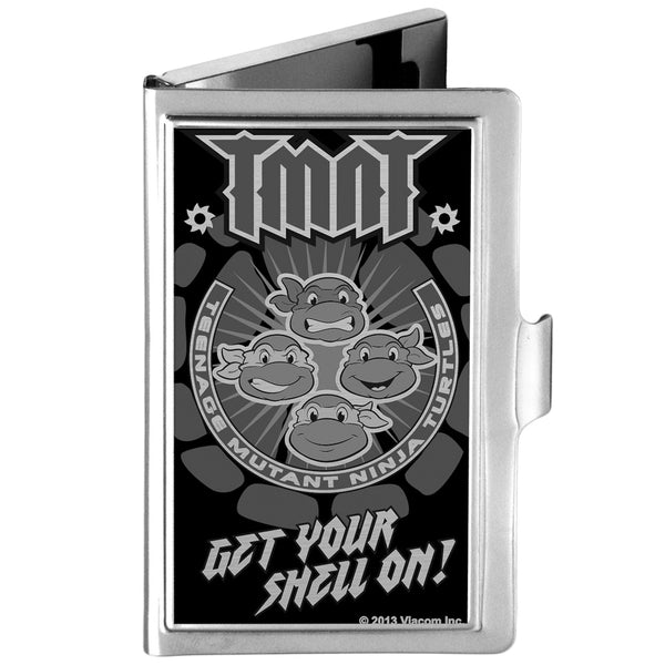Buckle-Down Business Card Holder - SMALL - TMNT Group Pose Shell GET YOUR SHELL ON Brushed Silver