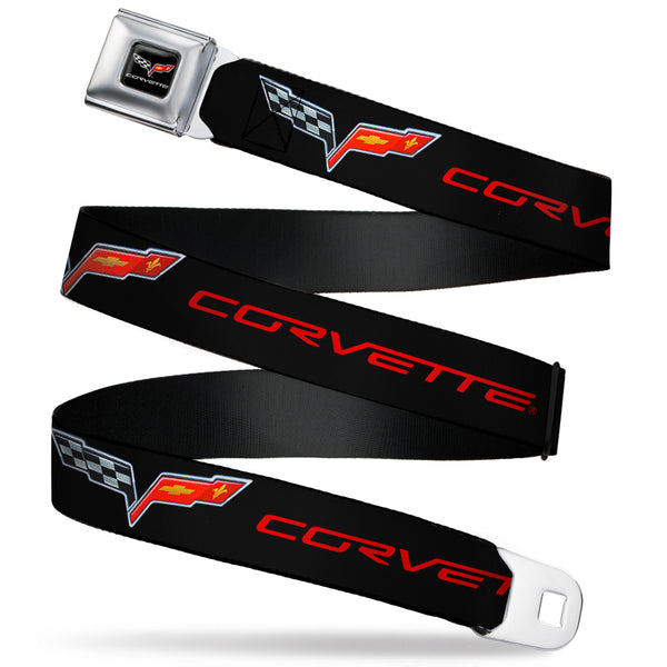 Buckle-Down C6 Full Color Seatbelt Belt - C6 Logo/CORVETTE Black/Red Webbing