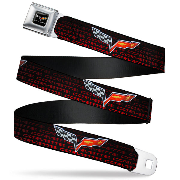 Buckle-Down C6 Full Color Seatbelt Belt - C6 Logo/CORVETTE Repeat Black/Red Ombre Webbing