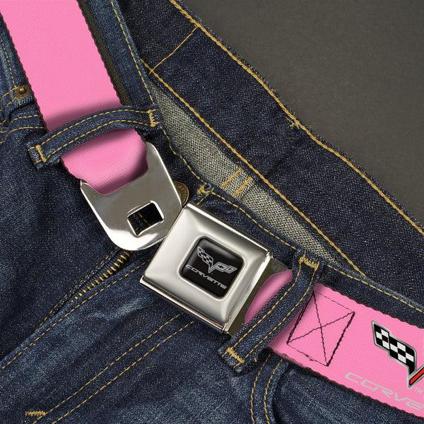 Buckle-Down C6 Seatbelt Belt - C6 Logo Pink/Silver Webbing