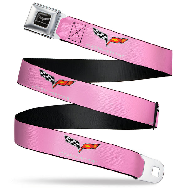 Buckle-Down C6 Seatbelt Belt - C6 Logo Pink/Silver Webbing