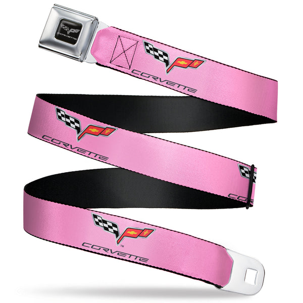 Buckle-Down C6 Seatbelt Belt - C6 Logo REPEAT Pink/Black Webbing