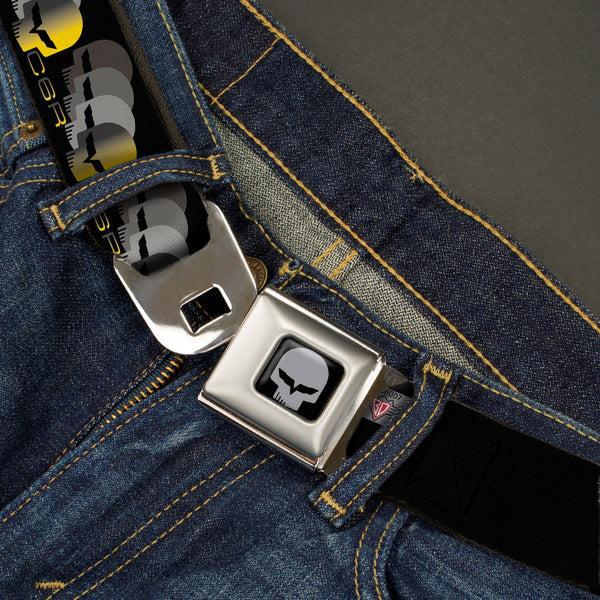 Buckle-Down C6R Jake Skull Seatbelt Belt - C6 Racing W/Skull Repeat Black/Yellow/Silver Webbing
