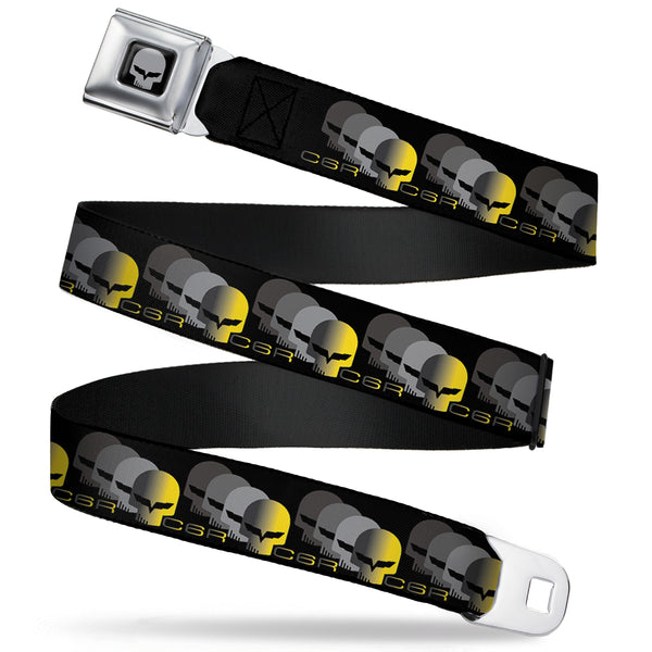 Buckle-Down C6R Jake Skull Seatbelt Belt - C6 Racing w/Skull Repeat Black/Yellow/Silver Webbing
