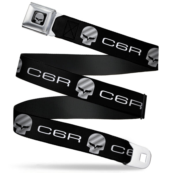 Buckle-Down C6R Jake Skull Seatbelt Belt - C6R Racing Skull Logo Black/Silver Webbing