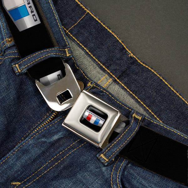 Buckle-Down CAMARO Six Badge Full Color Black Silver Red White Blue Seatbelt Belt - CAMARO Six Badge Black/Silver/Red/White/Blue Webbing