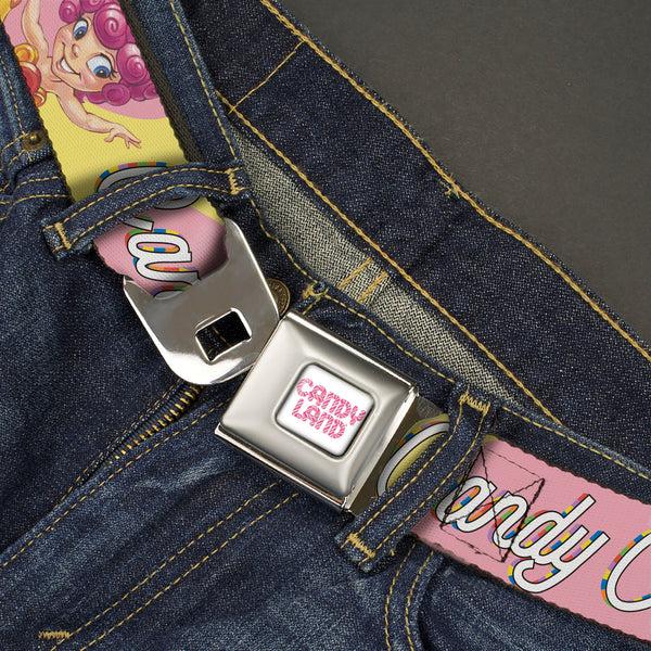 Buckle-Down CANDY LAND Game Logo White/Pink Seatbelt Belt - Candy Land CANDY CUTE Princess Lolly Pose Pink Webbing