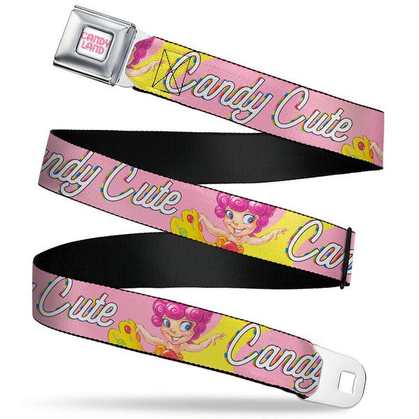Buckle-Down CANDY LAND Game Logo White/Pink Seatbelt Belt - Candy Land CANDY CUTE Princess Lolly Pose Pink Webbing