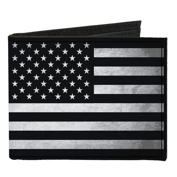 Buckle-Down Canvas Bi-Fold Wallet - American Flag Weathered Black White Buckle-Down Canvas Bi-Fold Wallet - American Flag Weathered Black White