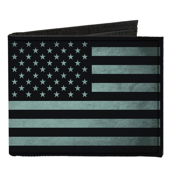 Buckle-Down Canvas Bi-Fold Wallet - Americana Stars & Stripes Weathered Black Gray