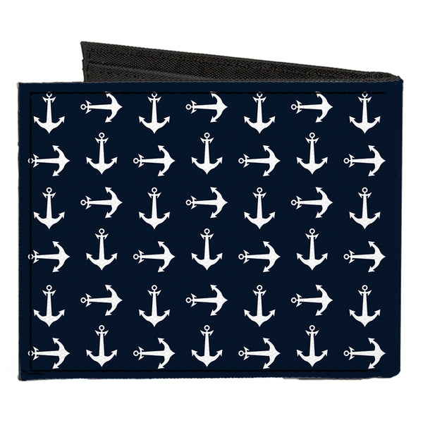 Buckle-Down Canvas Bi-Fold Wallet - Anchors Navy White