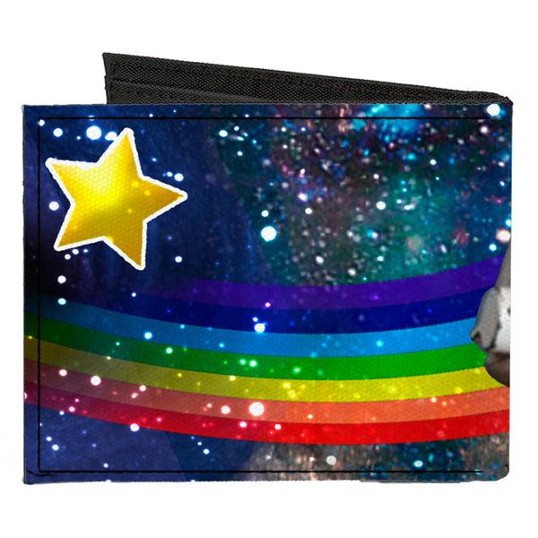 Buckle-Down Canvas Bi-Fold Wallet - Astronaut Cats In Space Rainbows Stars