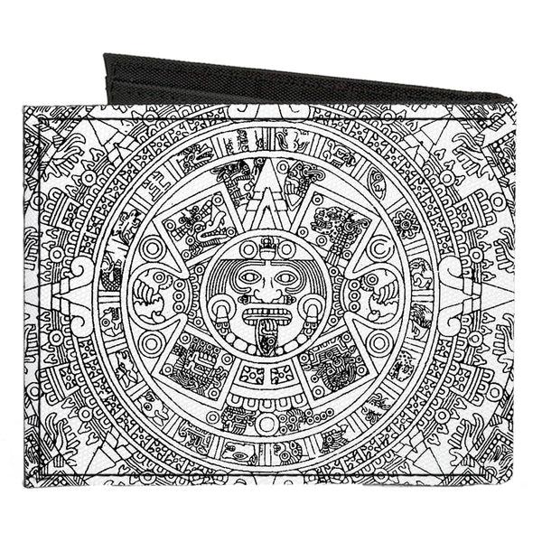 Buckle-Down Canvas Bi-Fold Wallet - Aztec Calendar White Black