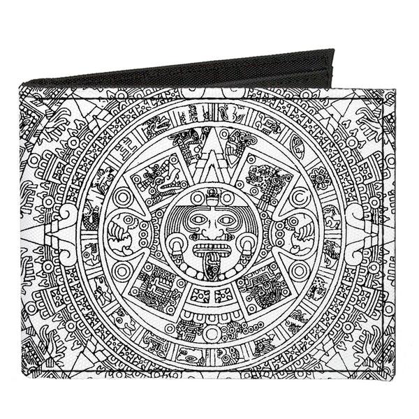 Buckle-Down Canvas Bi-Fold Wallet - Aztec Calendar White Black