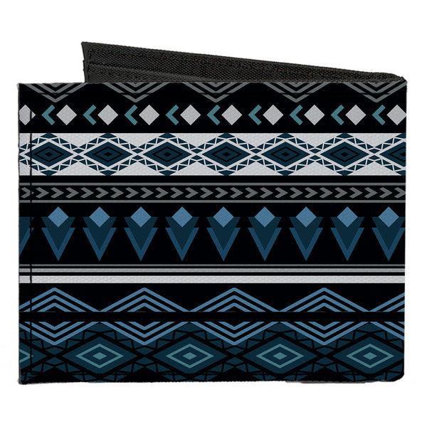 Buckle-Down Canvas Bi-Fold Wallet - Aztec8 Blues White Gray