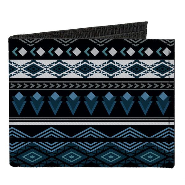 Buckle-Down Canvas Bi-Fold Wallet - Aztec8 Blues White Gray
