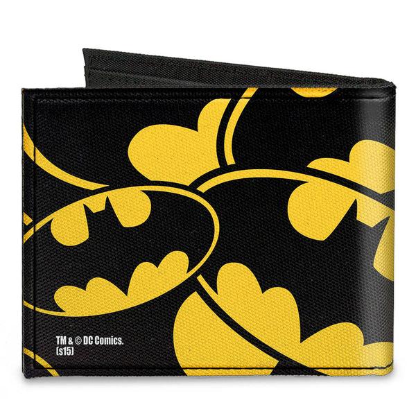 Buckle-Down Canvas Bi-Fold Wallet - Bat Signals Stacked Yellow Black