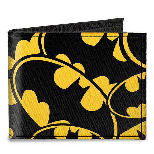Buckle-Down Canvas Bi-Fold Wallet - Bat Signals Stacked Yellow Black