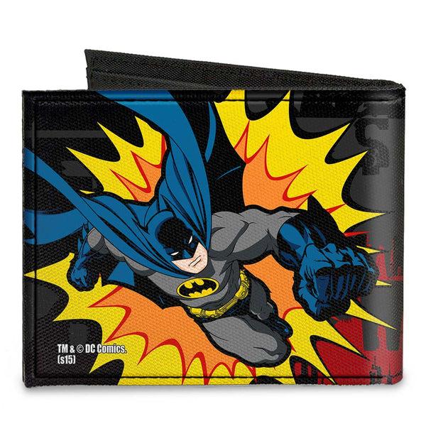 Buckle-Down Canvas Bi-Fold Wallet - Batman Action Poses WHOOM Gray Black Red