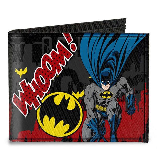 Buckle-Down Canvas Bi-Fold Wallet - Batman Action Poses WHOOM Gray Black Red