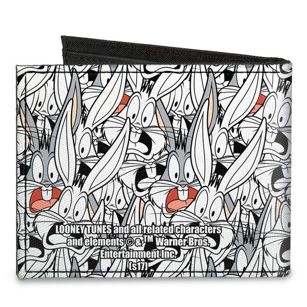 Buckle-Down Canvas Bi-Fold Wallet - Bugs Bunny Expressions Stacked White Black Gray