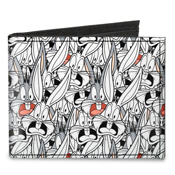 Buckle-Down Canvas Bi-Fold Wallet - Bugs Bunny Expressions Stacked White Black Gray