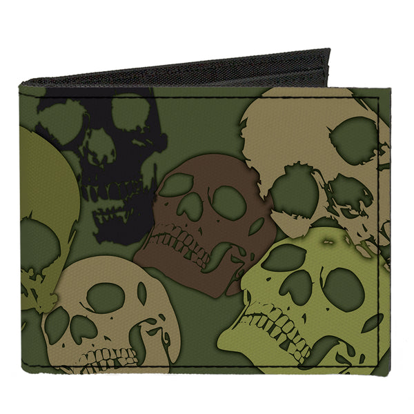Buckle-Down Canvas Bi-Fold Wallet - Camo Olive Skull Yard