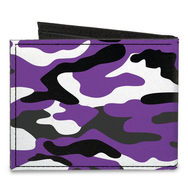 Buckle-Down Canvas Bi-Fold Wallet - Camo Purple Black Gray White