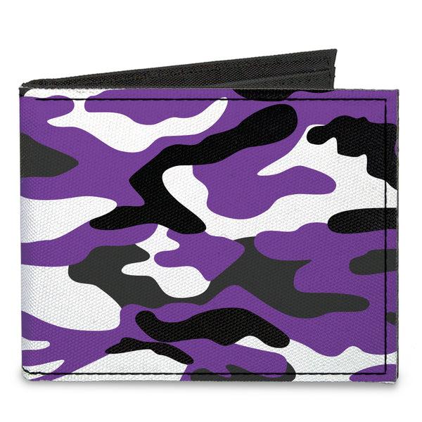 Buckle-Down Canvas Bi-Fold Wallet - Camo Purple Black Gray White