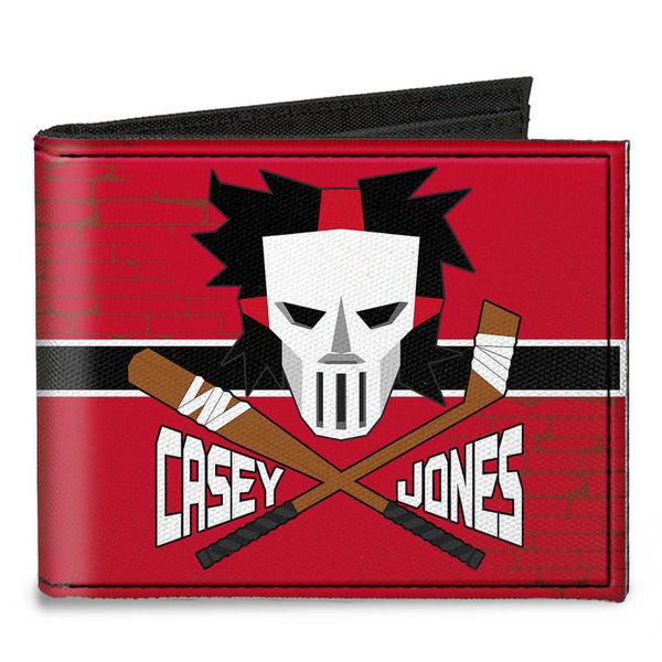 Buckle-Down Canvas Bi-Fold Wallet - CASEY JONES Baseball & Hockey Stick Bricks Stripe Reds White Black