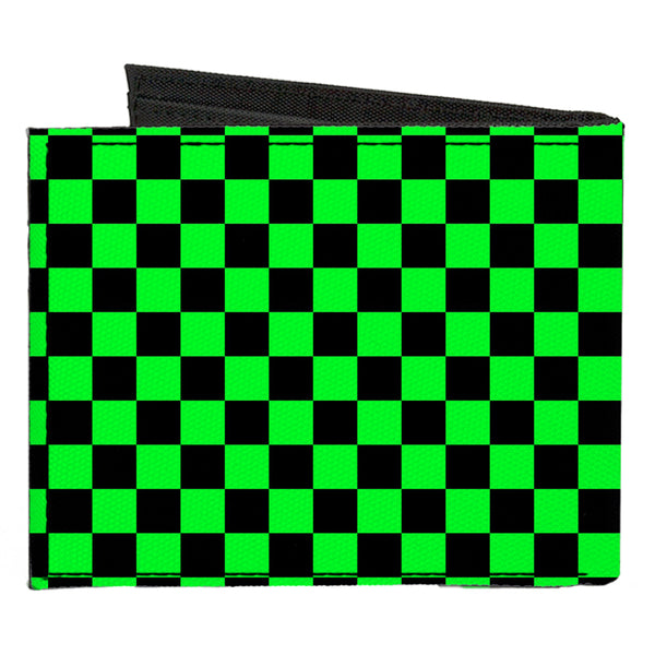 Buckle-Down Canvas Bi-Fold Wallet - Checker Black Neon Green