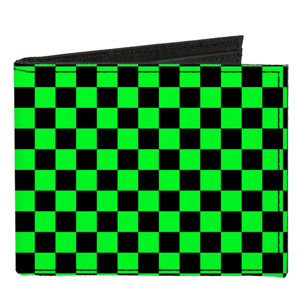 Buckle-Down Canvas Bi-Fold Wallet - Checker Black Neon Green