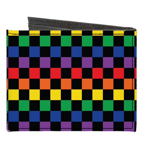 Buckle-Down Canvas Bi-Fold Wallet - Checker Black Rainbow Multi Color