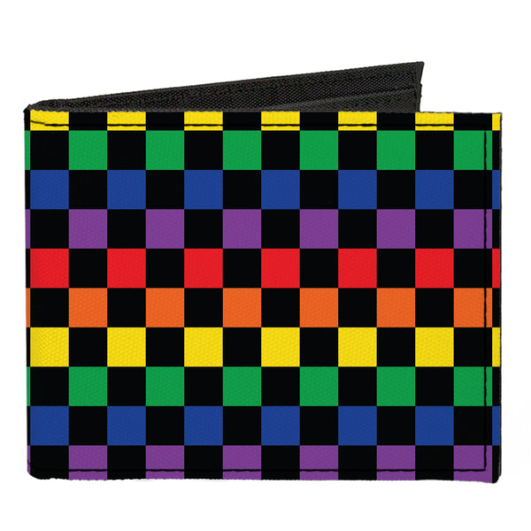 Buckle-Down Canvas Bi-Fold Wallet - Checker Black Rainbow Multi Color