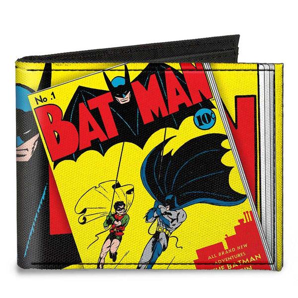 Buckle-Down Canvas Bi-Fold Wallet - Classic BATMAN Issue #1 Robin & Batman Logo CLOSE-UP Cover Pose