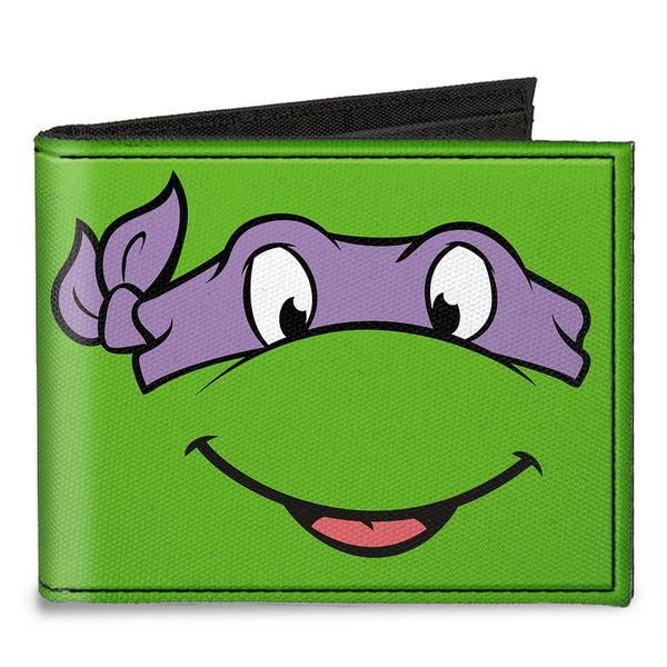 Buckle-Down Canvas Bi-Fold Wallet - Classic TMNT Donatello Face CLOSE-UP Green Purple